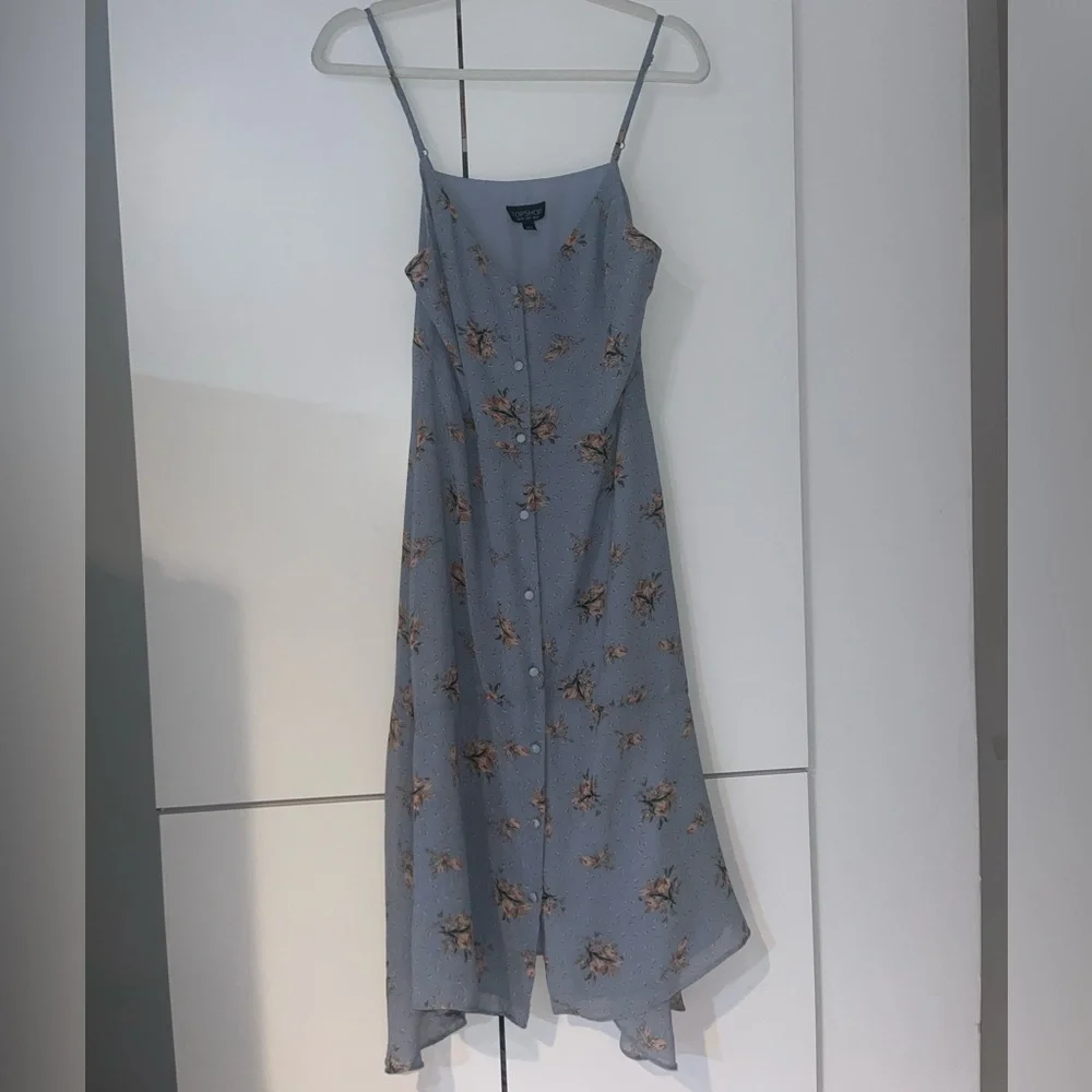 NWOT Topshop Size 8 Baby Blue Floral Print Summer Vacation Party Slip Midi Dress - Picture 1 of 6